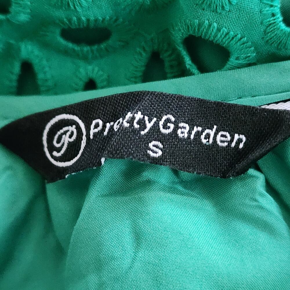 PrettyGarden Green Eyelet Cotton Dress Flutter Sleeve Sz S - Picture 5 of 7